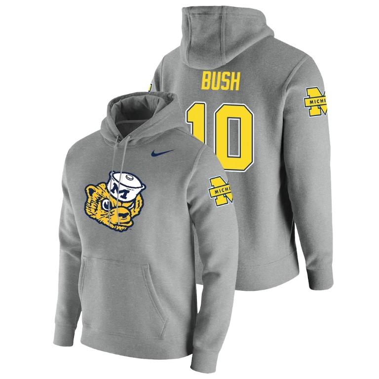 Michigan Wolverines Men's NCAA Devin Bush #10 Heathered Gray Nike Vault Logo Club Pullover College Football Hoodie AKV3349CW